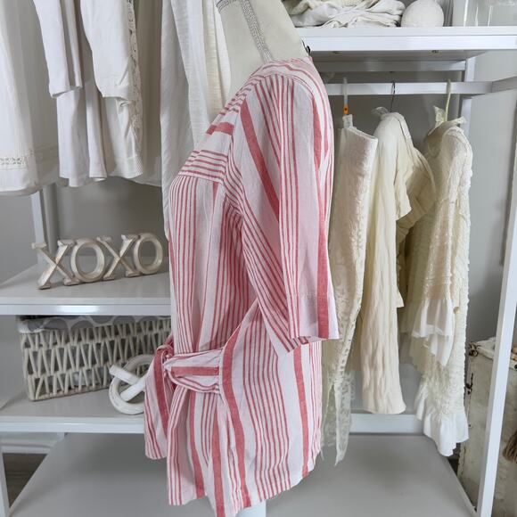 Liz Claiborne women's size medium 100% linen salmon pink & white top #2590 - Picture 3 of 12